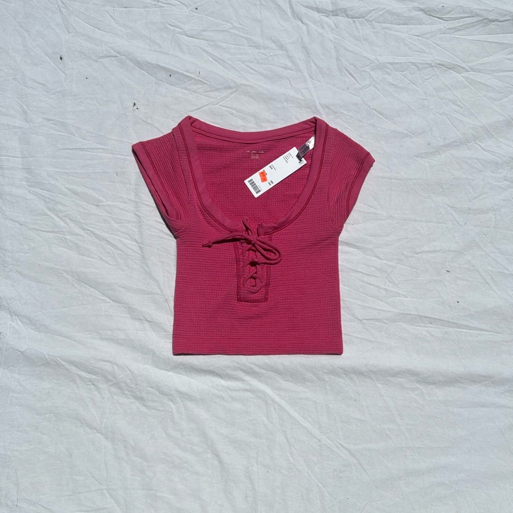 Hot Pink UO seamless lace up tee
